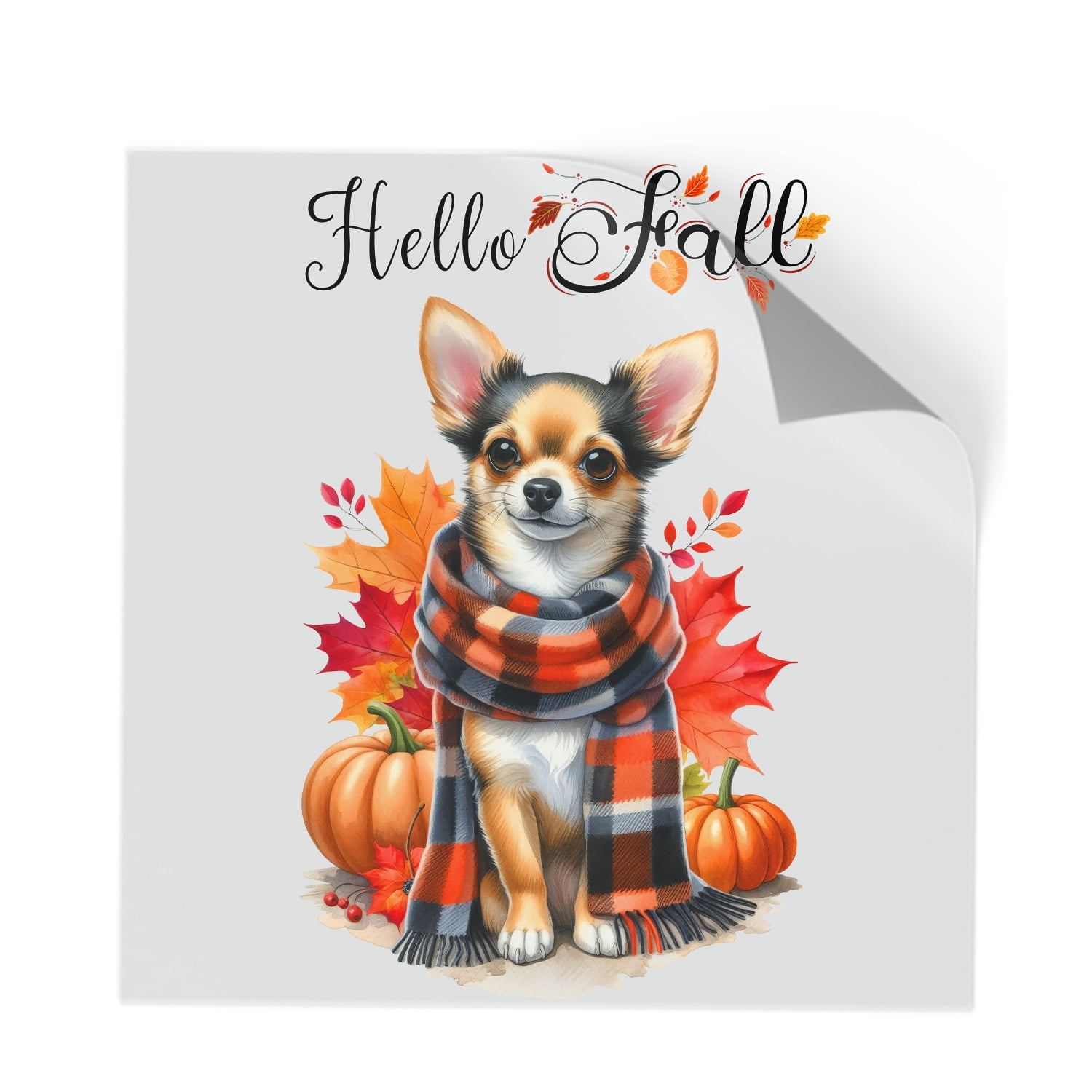 Hello Fall Chihuahua Scarf Welcome Autumn with Leaves Pumpkins Cutout ...