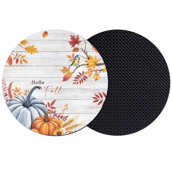 Hello Fall Coasters Set of 2, Absorbent Coasters for Drinks, Thanksgiving Orange Blue Pumpkin Maple Leaf Coaster for Desk Coffee Table Protection, Home Decor House Warming Gifts 4"