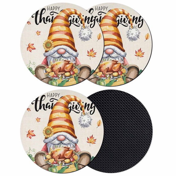 Hello Fall Coasters Set of 4, Absorbent Coasters for Drinks, Thanksgiving Gnomes Botanical Turkey Coaster for Desk Coffee Table Protection, Home Decor House Warming Gifts 4"