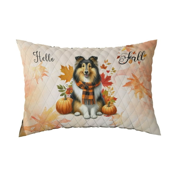 Hello Fall Collie Scarf Welcome Autumn with Leaves Pumpkins Quilt Pillowcase Collie Dog Lover Gifts Idea Throw Pillow Cover Bed Home Decor - 00011