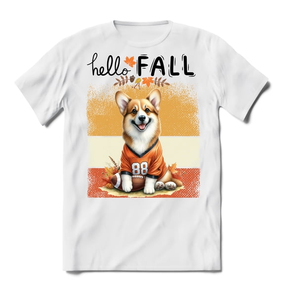 Hello Fall Corgi Football Welcome Autumn with Leaves Pumpkins Shirt T-shirt Unisex Merch Welsh Corgi Dog Lover Gifts Idea - 00012