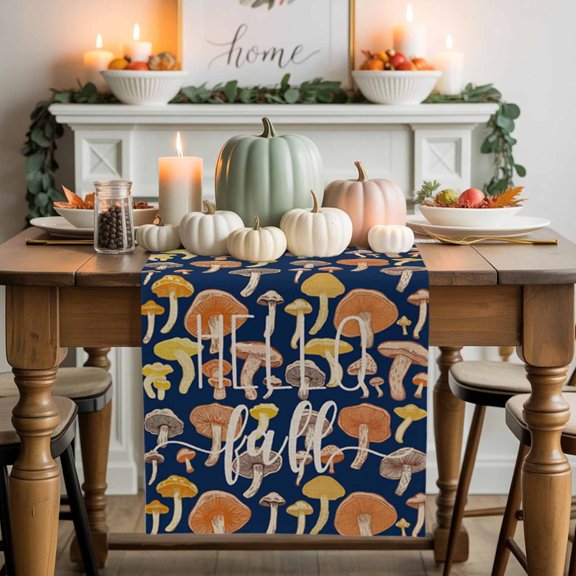 Hello Fall Cotton Linen Table Runner, Washable Table Runners for Kitchen, Dining Room, Holiday, Home Party Table Decor, 13x36 Inches