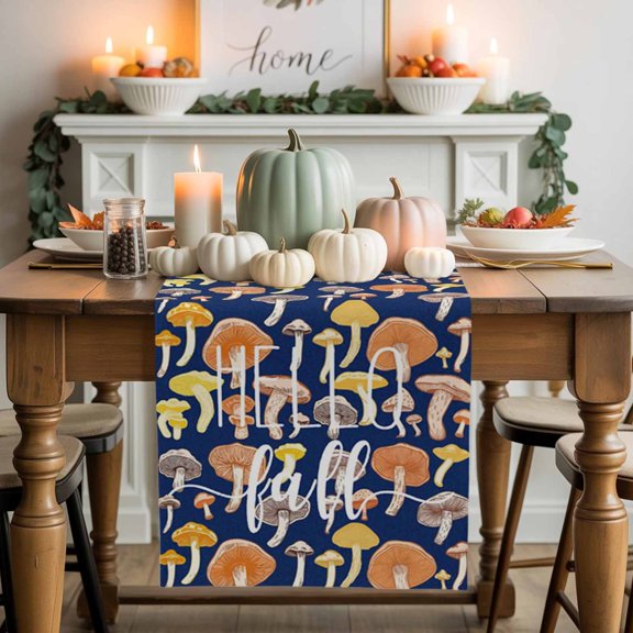 Hello Fall Cotton Linen Table Runner, Washable Table Runners for Kitchen, Dining Room, Holiday, Home Party Table Decor, 13x36 Inches