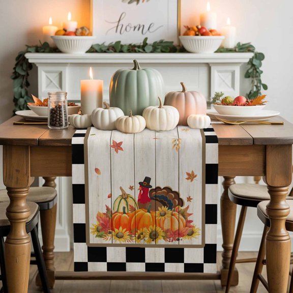Hello Fall Cotton Linen Table Runner, Washable Table Runners for Kitchen, Dining Room, Holiday, Home Party Table Decor, 13x36 Inches