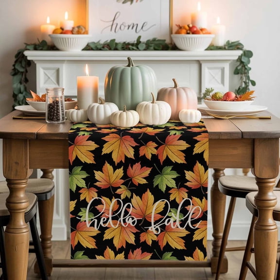 Hello Fall Cotton Linen Table Runner, Washable Table Runners for Kitchen, Dining Room, Holiday, Home Party Table Decor, 13x36 Inches