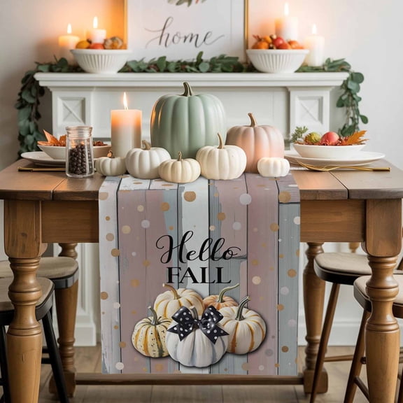 Hello Fall Cotton Linen Table Runner, Washable Table Runners for Kitchen, Dining Room, Holiday, Home Party Table Decor, 13x48 Inches