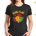 thumbnail image 1 of Hello Fall Cotton Short Sleeve T-Shirt - Cheerful Autumn Leaves Design in Red Orange Yellow with Playful Script, 1 of 5