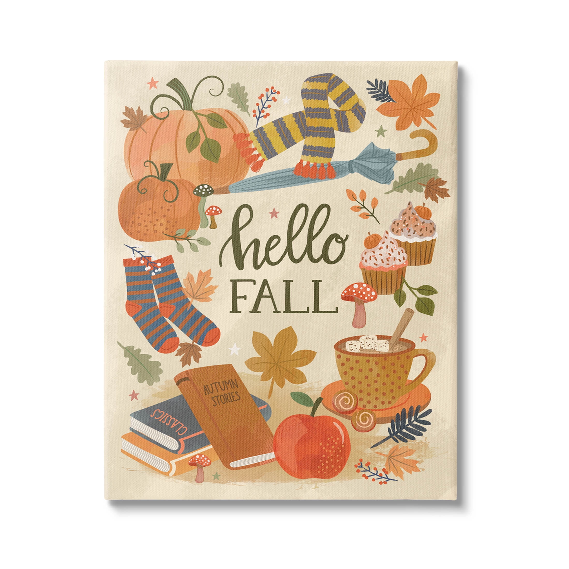 Hello Fall Cozy Autumn Items Holiday Graphic Art Gallery Wrapped Canvas Print Wall Art