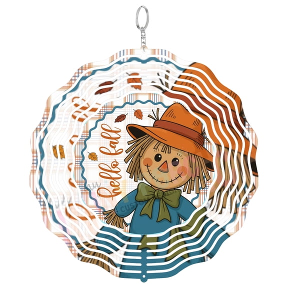 Hello Fall Cute Scarecrow 3D Wind Spinner, Autumn Harvest Field Decor, Kinetic Outdoor Spinner