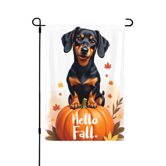 Hello Fall Dachshund Garden Flag 12x18 Inch Double Sided Autumn Pumpkin Dog Yard Flag Outdoor Fall Decoration