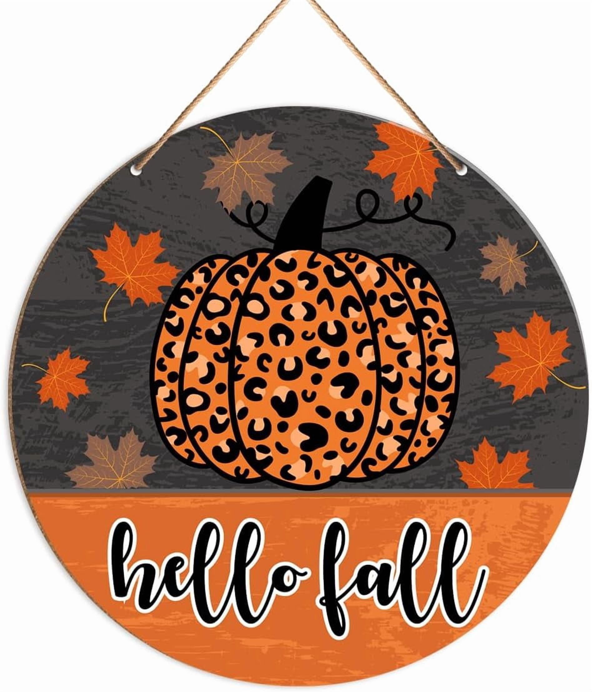 Hello Fall Decor Sign for Home Front Door Hanging Wooden Sign Leopard ...