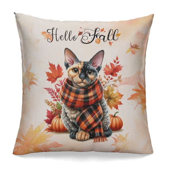 Hello Fall Devon Rex Scarf Welcome Autumn with Leaves Pumpkins Pillowcase Double Sided Cat Lover Kitten Owner Gifts Pillow Case Covers - 00011