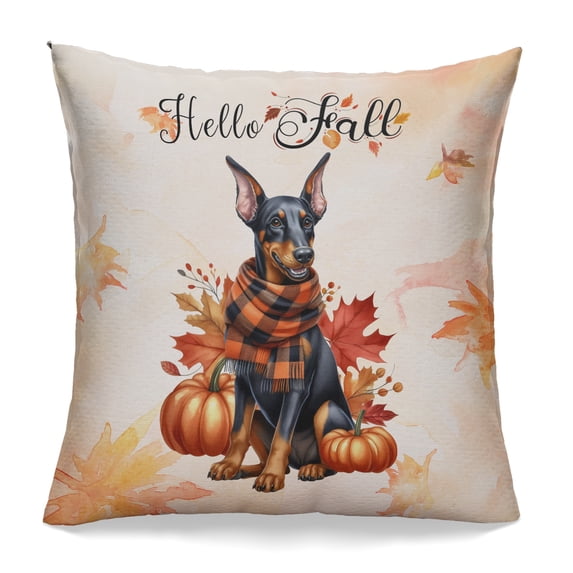 Hello Fall Doberman Pinscher Scarf Welcome Autumn with Leaves Pumpkins Pillowcase Double Sided Doberman Dog Lover Gifts Pillow Case Covers - 00011