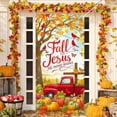 thumbnail image 1 of Hello Fall Door Cover Thanksgiving Backdrop Pumpkin Sunflower Wagon Field 71x35 Inch Rustic Autumn Banner for Porch Wall Decor Fall Harvest Photo Booth Props, 1 of 6