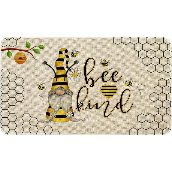Spring Summer Door Mat 30 X 17 Inch Bee Kind Gnome Doormat Indoor Outdoor Entrance Floor Mat Non Slip Summer Decor Rubber Welcome Mats