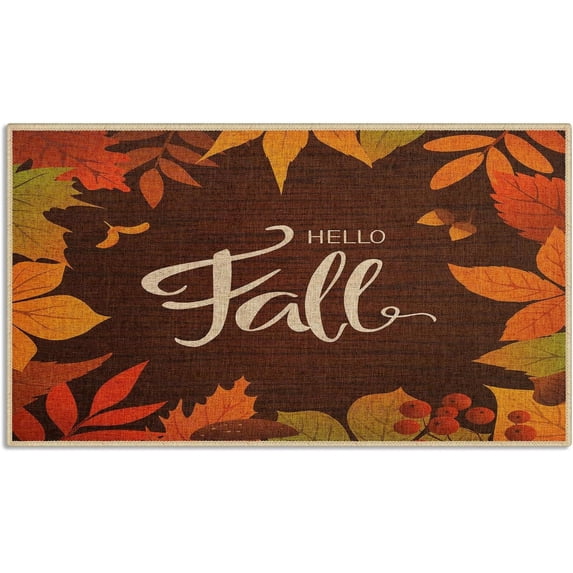 Hello Fall Door Mat, Autumn Welcome Mat, Maple Chestnut Doormats Front Door Mat Outdoor Indoor Entrance Rug Floor Mat Non Slip Absorbent Resist Dirt Carpet for Entryway 17x30Inch