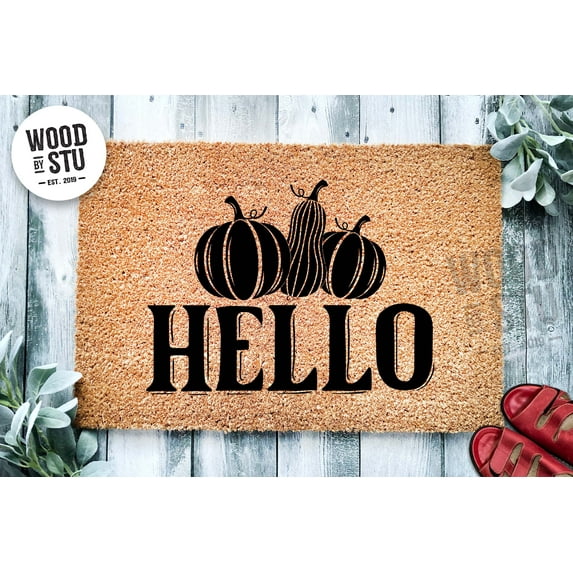 Hello Fall Door Mat | Fall Doormat | Welcome Mat | Pumpkins and Gourds Door Mat | Fall Autumn Decor Gift | Home Doormat | Custom Doormat