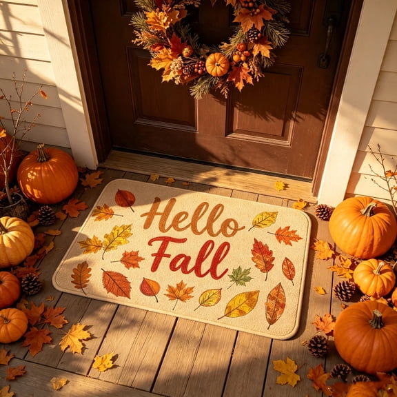 Hello Fall Door Mat Fall Leaves Pumpkin Theme Welcome Doormat For Front Door,Indoor Outdoor Rug For Home Kitchen Floor Thanksgiving Decor 16 X 24 Inch