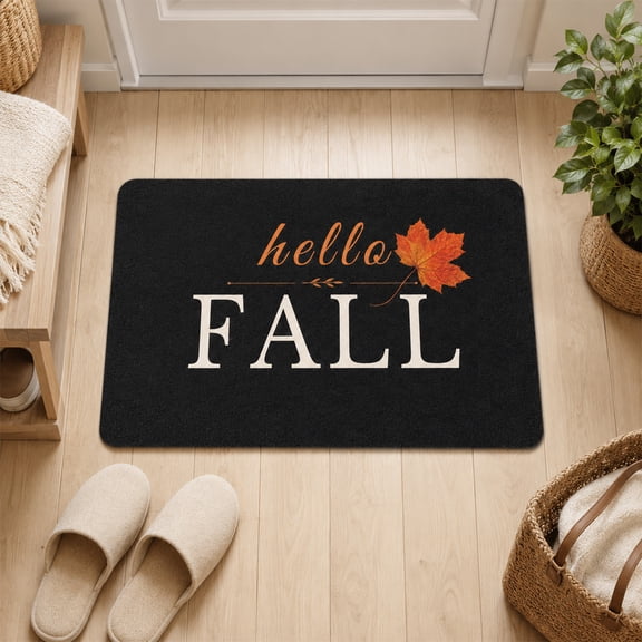 'Hello Fall' Doormat with Maple Leaf Prints, Absorbent Diatomaceous Earth Autumn Floor Mat, Non-Slip Fast Drying Floor Rug for Fall Thanksgiving Decor, 2 Sizes Available