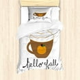 thumbnail image 1 of Hello Fall Duvet Cover Set, Autumn Season Related Pumpkin Spice Coffee Cup Drawing and Lettering, Decorative 2 Piece Bedding Set with 1 Pillow Shams, Twin Size, White Caramel Marigold, by Ambesonne, 1 of 3