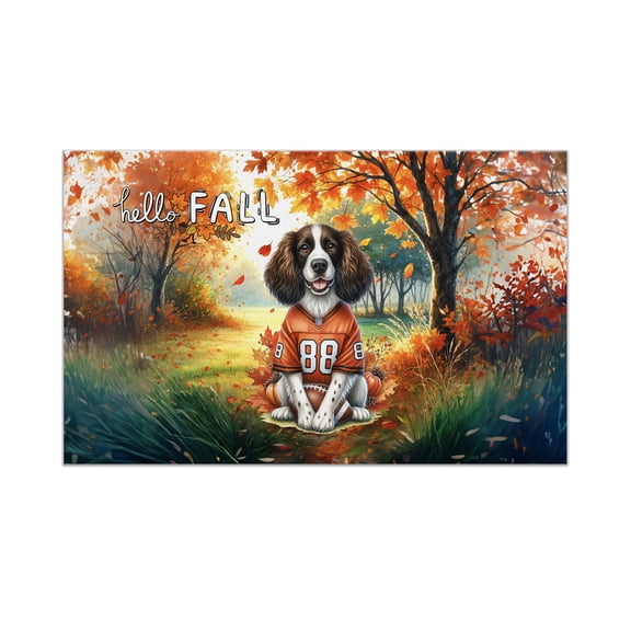 Hello Fall English Springer Spaniel Football Welcome Autumn with Leaves Pumpkins Doormat Springers Dog Lover Gifts Indoor Outdoor Welcome Mat - 00012
