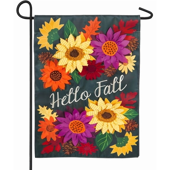 Hello Fall Floral Garden Applique Flag