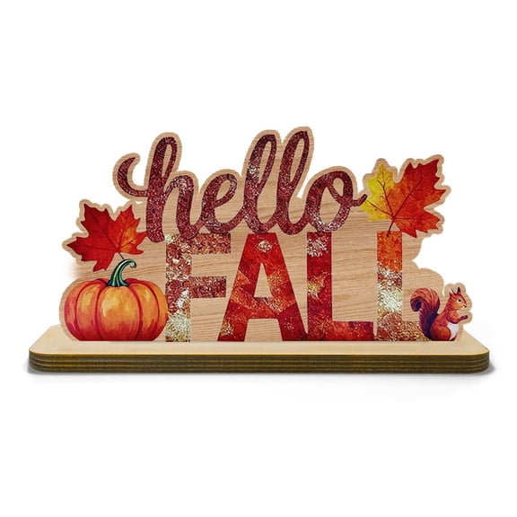Hello Fall Freestanding Tabletop Sign 3D Metal with Pumpkin Squirrel