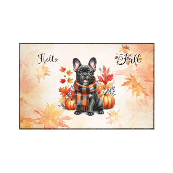 Hello Fall French Bulldog Scarf Welcome Autumn with Leaves Pumpkins Indoor Rug Dog Lover Gifts Carpet Living Bed Room Sofa Home Decor - 00011