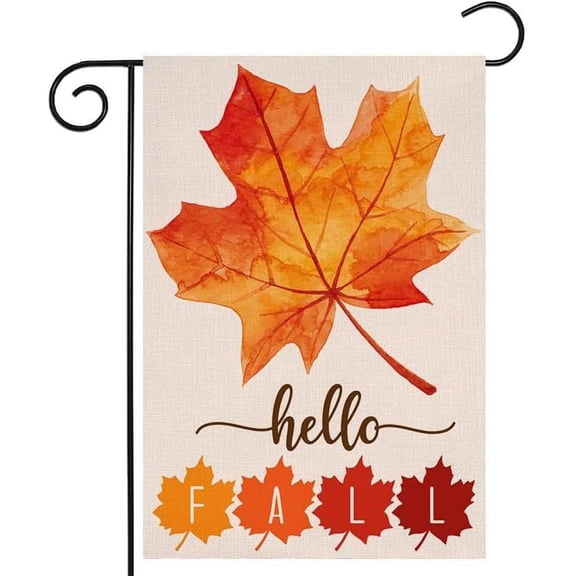 Hello Fall Garden Flag 12.5 x 18 Inch Maple Leaf Decorative House Yard Double Sided Flag for Autumn Thanksgiving Day Decoration