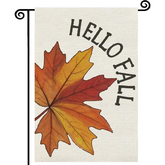 Hello Fall Garden Flag Maple Leaves 12x18 Inch Double Sided,Thanksgiving Burlap Autumn Seasonal Holiday Yard Outdoor Decor (white)