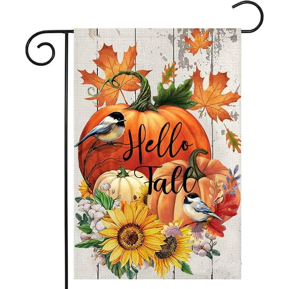 Hello Fall Garden Flags 12.5x18 Double Sided,Thanksgiving Pumpkin Garden Flag,Sunflower Small Yard Flags for Outside,Autumn Outdoor Decorations for Home