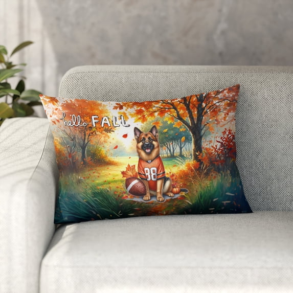Hello Fall German Shepherd Football Welcome Autumn with Leaves Pumpkins Pillowcase Double Sided Alsatian Dog Lover Gifts Pillow Case Covers - 00012