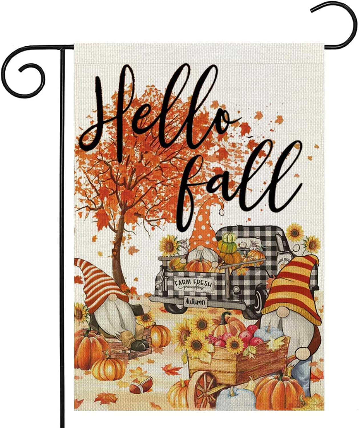 Hello Fall Gnome Garden Flag Double Sided for Outside , Maple Leaves