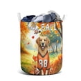 thumbnail image 1 of Hello Fall Golden Retriever Football Welcome Autumn with Leaves Pumpkins Foldable Laundry Basket Goldens Dog Lover Gifts Idea Organizer Storage with Handles - 00012, 1 of 5