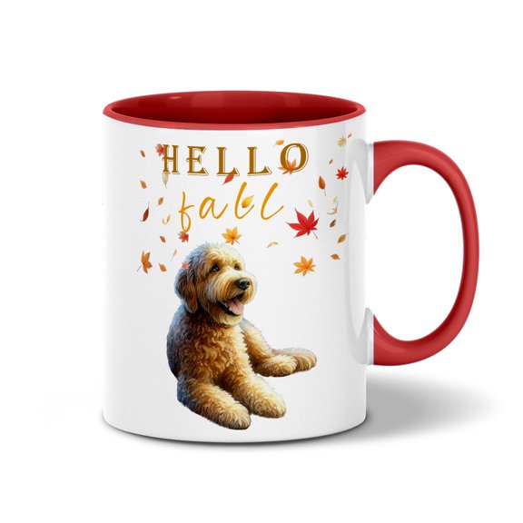Hello Fall Goldendoodle Enjoys Warm Campfire Autumn Night Bright Moon 11oz Accent Two-tone Mug Doodle Dog Lover Gifts Idea Coffee Tea Cup - 01008