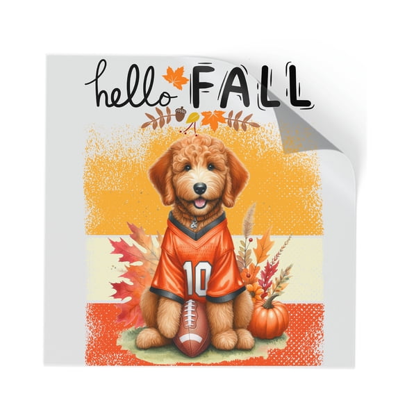 Hello Fall Goldendoodle Football Welcome Autumn with Leaves Pumpkins Cutout Transfer Sticker Doodle Dog Lover Gifts Idea Transparent Decal Art Decor - 00012