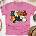 thumbnail image 1 of Hello Fall Graphic T-Shirt | Retro Autumn Letter Print Tee, Heliconia, Size S, 1 of 6