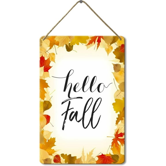 Hello Fall Hanging Metalen Sign, 8x12 Inch, Farmhouse Wall Decor Signs For Fall