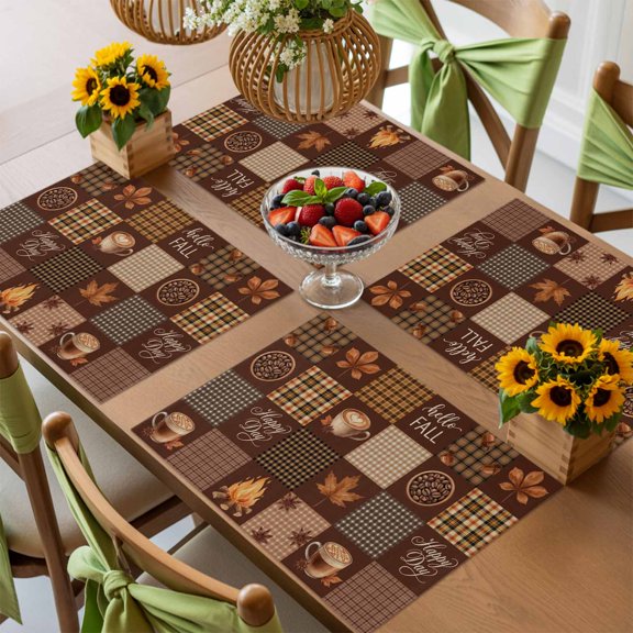 Hello Fall Happy Day Words Placemats Set of 4,Wipeable Washable Table Mats for Dining Tables, Maple Leaves Coffee Place Mats for Kitchen Event Party Tabletop Decor