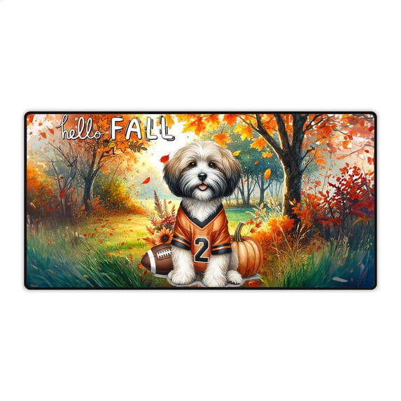 Hello Fall Havanese Football Welcome Autumn with Leaves Pumpkins Desk Mat Full Keyboard Mouse Pad Havanese Dog Lover Gifts Idea Large Mousepad - 00012