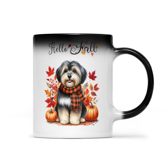 Hello Fall Havanese Scarf Welcome Autumn with Leaves Pumpkins Heat Color Changing Mug Havanese Dog Lover Gifts Idea Magic Coffee Mug - 00011