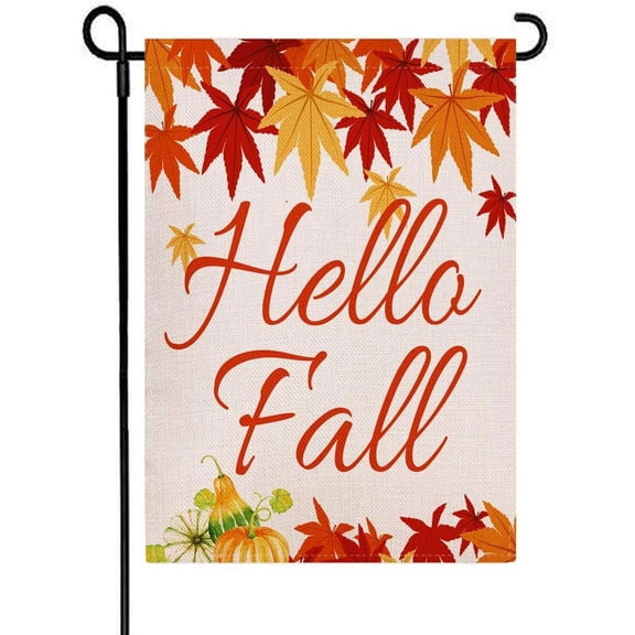 Hello Fall House Flag 28 x 40 Inch Vertical Autumn Maple Leaf Flag Double Sided Burlap Flag for Autumn Farmhouse Yard Decoration