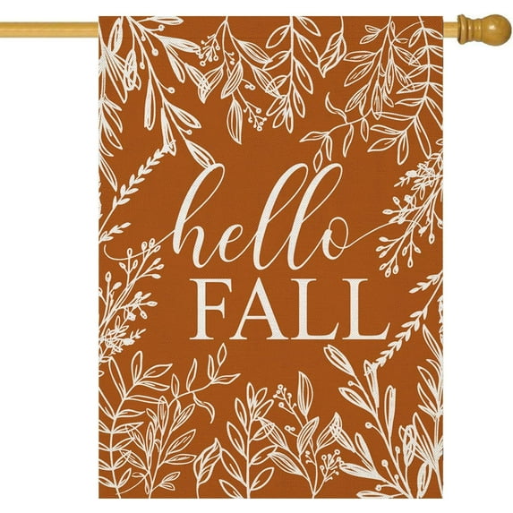 Hello Fall House Flags for Outdoor Decoration Maple Leaves Large Yard Flag Decorative Autumn Thanksgiving Seasonal Farmhouse Holiday Outside Decor 28x40 Inch Vertical Double Sided