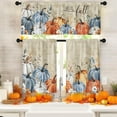 thumbnail image 1 of Hello Fall Kitchen Window Curtains and Valances Set 36 Inch, Blue Orange Pumpkin Leaves Thanksgiving Vintage Short Tier Curtain for Cafe Living Room Bathroom, Autumn 3 Pieces Set Kitchen Decor, 1 of 6