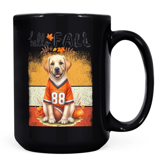 Hello Fall Labrador Retriever Football Welcome Autumn with Leaves Pumpkins Mug Lab Dog Lover Gifts Coffee Tea Cup - 00012