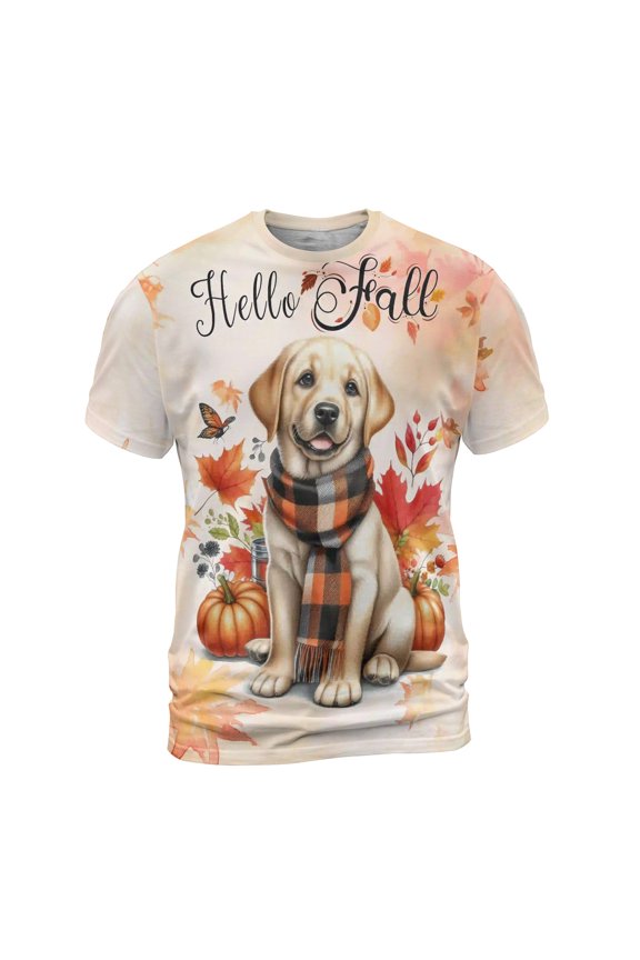 Hello Fall Labrador Retriever Scarf Welcome Autumn with Leaves Pumpkins All Over Print 3D Shirt Unisex Merch Lab Dog Lover Gifts - 00011