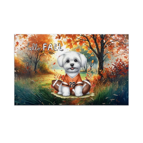 Hello Fall Maltese Football Welcome Autumn with Leaves Pumpkins Doormat Maltese Dog Lover Gifts Idea Indoor Outdoor Welcome Mat - 00012
