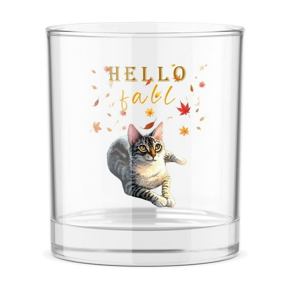 Hello Fall Manx Enjoys Warm Campfire Autumn Night Bright Moon 11oz Whiskey Glass Mug Cat Lover Kitten Owner Gifts Whiskey Cocktail Glasses Cup - 01008