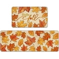 thumbnail image 1 of Hello Fall Maple Leaves Kitchen Rugs Set of 2, Autumn Leaf Farmhouse Kitchen Mats Seasonal Decor, Thanksgiving Rustic Floor Door Mat Home Decorations - 17x29 and 17x47 Inch, 1 of 6