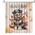 thumbnail image 1 of Hello Fall Miniature American Shepherd Scarf Welcome Autumn with Leaves Pumpkins Shower Curtain MAS Dog Lover Gifts Waterproof Bathroom Bathtub Curtain - 00011, 1 of 5
